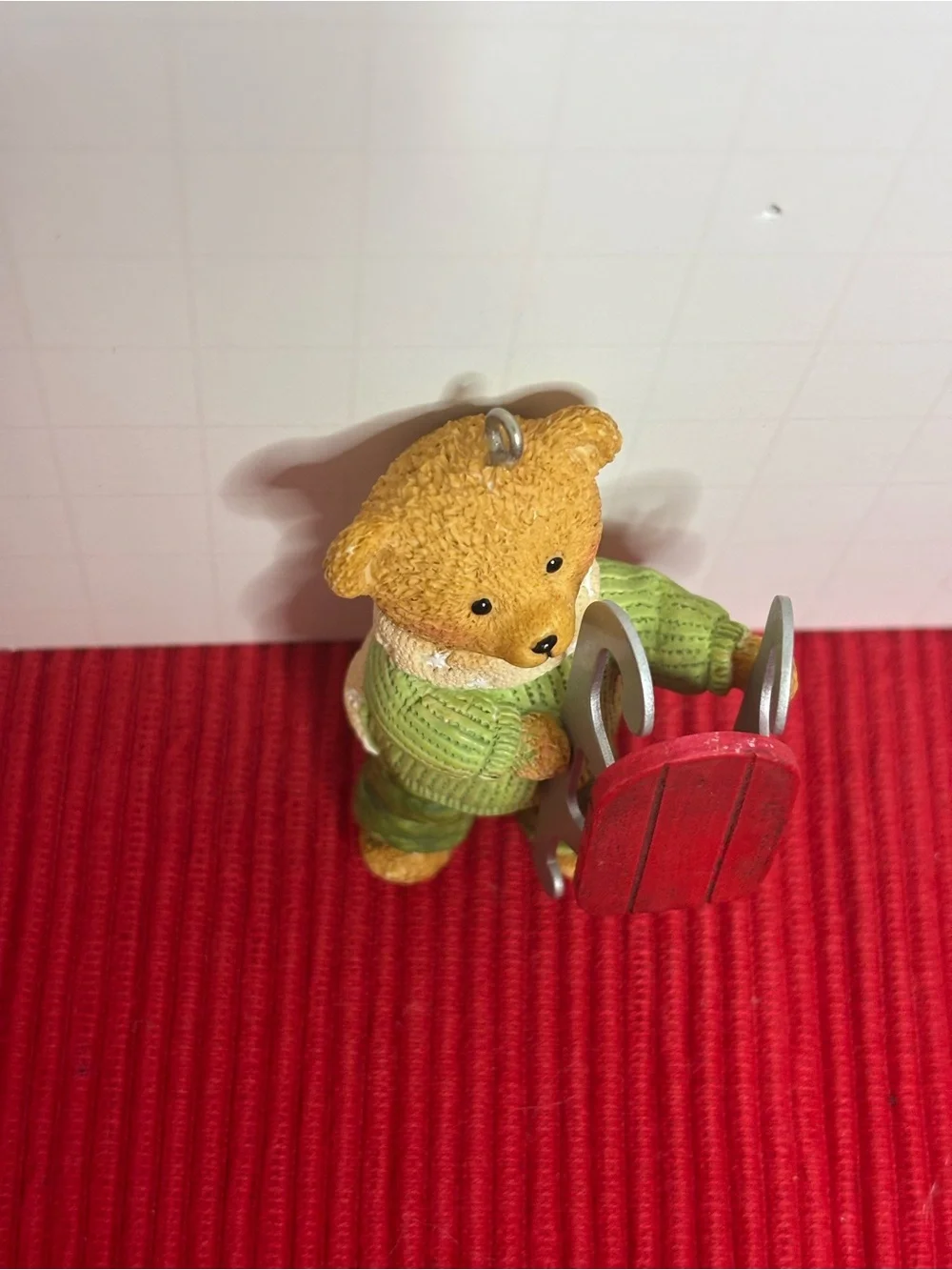 Hallmark Dexter Next Bear Ornament in Green Sweater with Red Sled